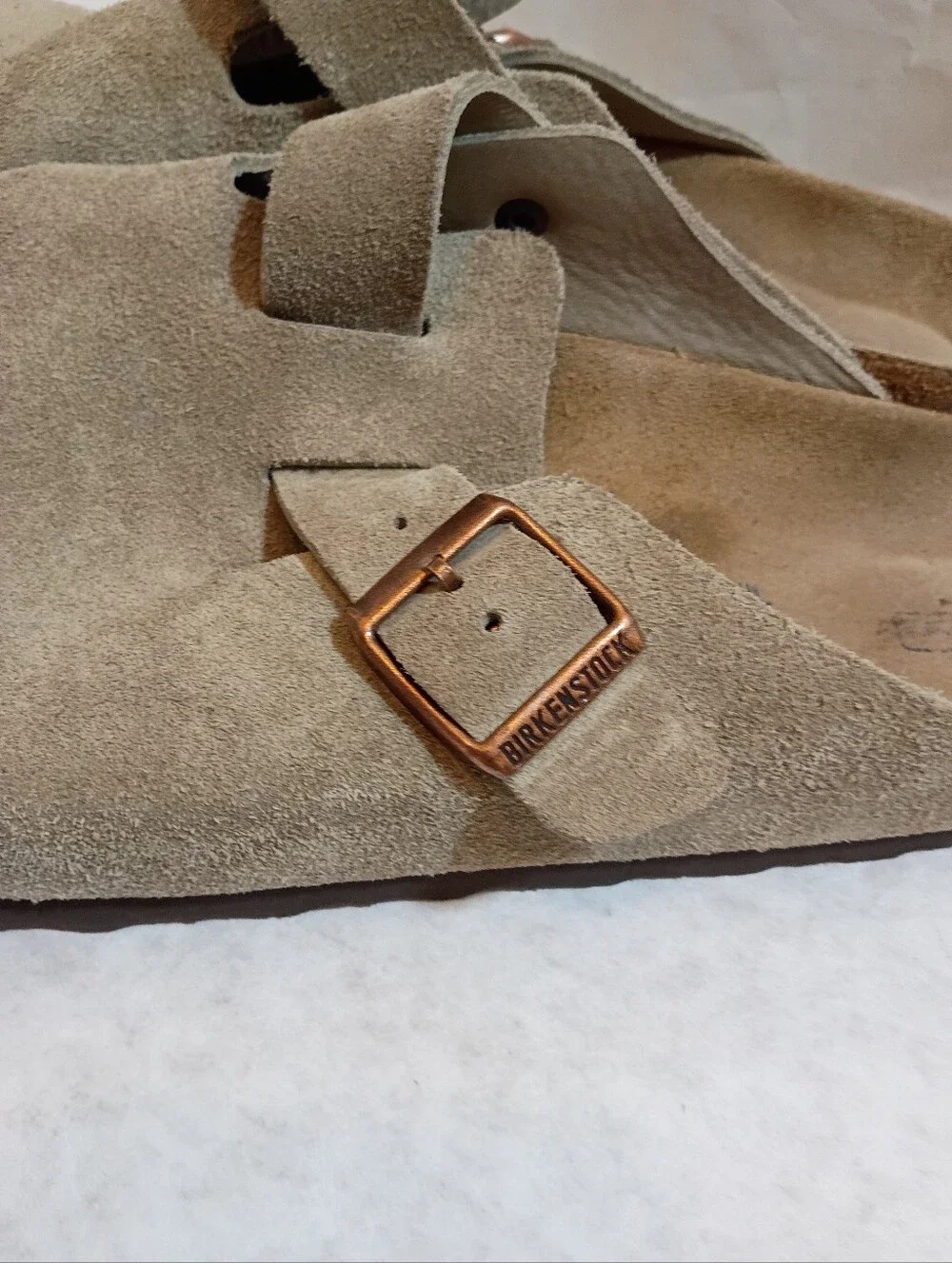 Birkenstock Taupe Suede Boston Clogs with Buckles Soft Sz 43